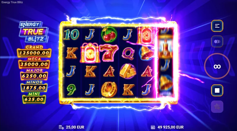 Energy True Blitz - kuvioiden taulukko peruspelissä