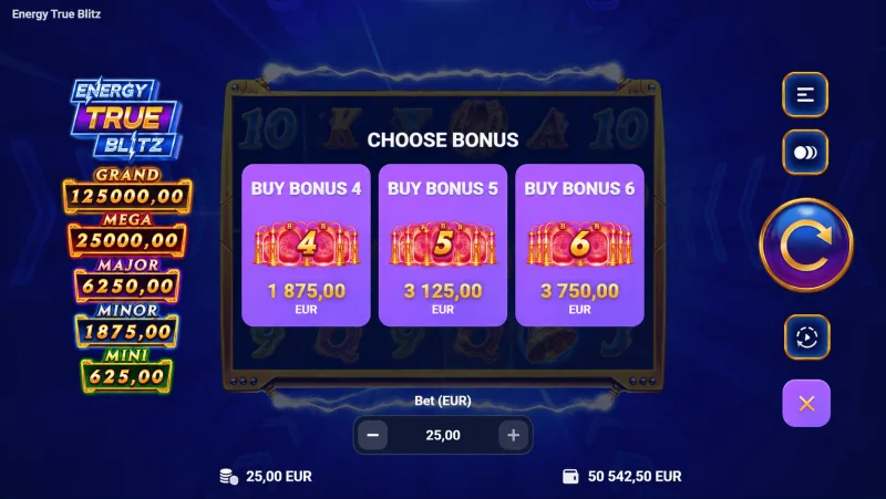 Energy True Blitz - bonusoston valikko